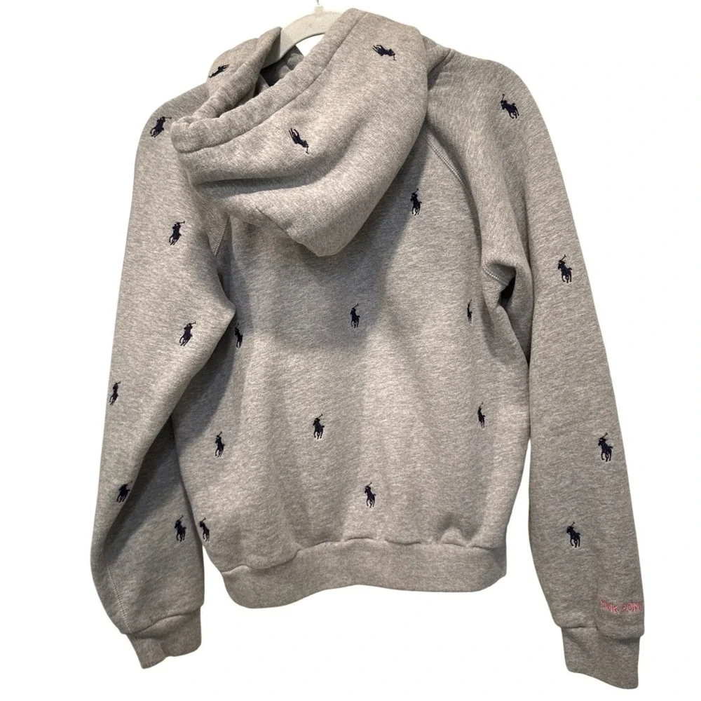 Pink Pony by Ralph Lauren All‎ Over Logo Hoodie Sweatshirt Gray Girls Size Large